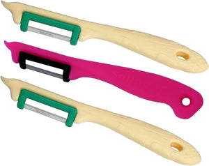 3 Solinger Sparschäler 1 Pink+2 Beige für Rechts- u Linkshänder Solingen Spargelschäler Obstschäler Spargelmesser extra scharf Pendelschäler Gemüseschäler