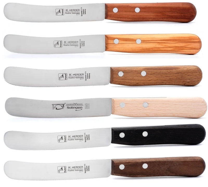 6 Solinger Buckelsmesser im Set 6 verschiedene Hölzer Brötchenmesser Solingen Herder / Wuppas Frühstücksmesser