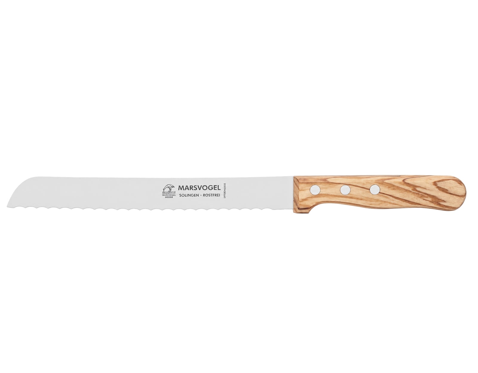 Original Solinger Brotmesser von Marsvogel 33cm rostfrei Wellenschliff mit edlem Oliven-Holzgriff