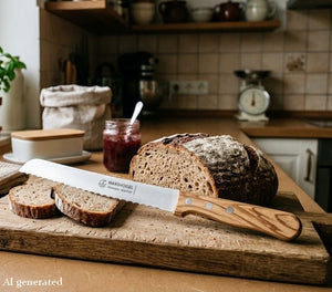 Original Solinger Brotmesser von Marsvogel 33cm rostfrei Wellenschliff mit edlem Oliven-Holzgriff