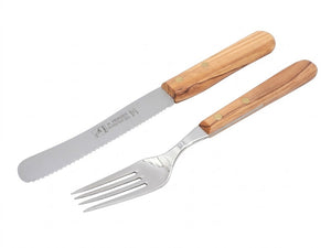 H. Herder Buckelsmesser & Essgabel Set – Solingen | Olivenholz & Wellenschliff