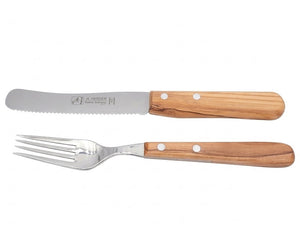 H. Herder Buckelsmesser & Essgabel Set – Solingen | Olivenholz & Wellenschliff
