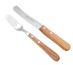 H. Herder Buckelsmesser & Essgabel Set – Solingen | Olivenholz & Wellenschliff