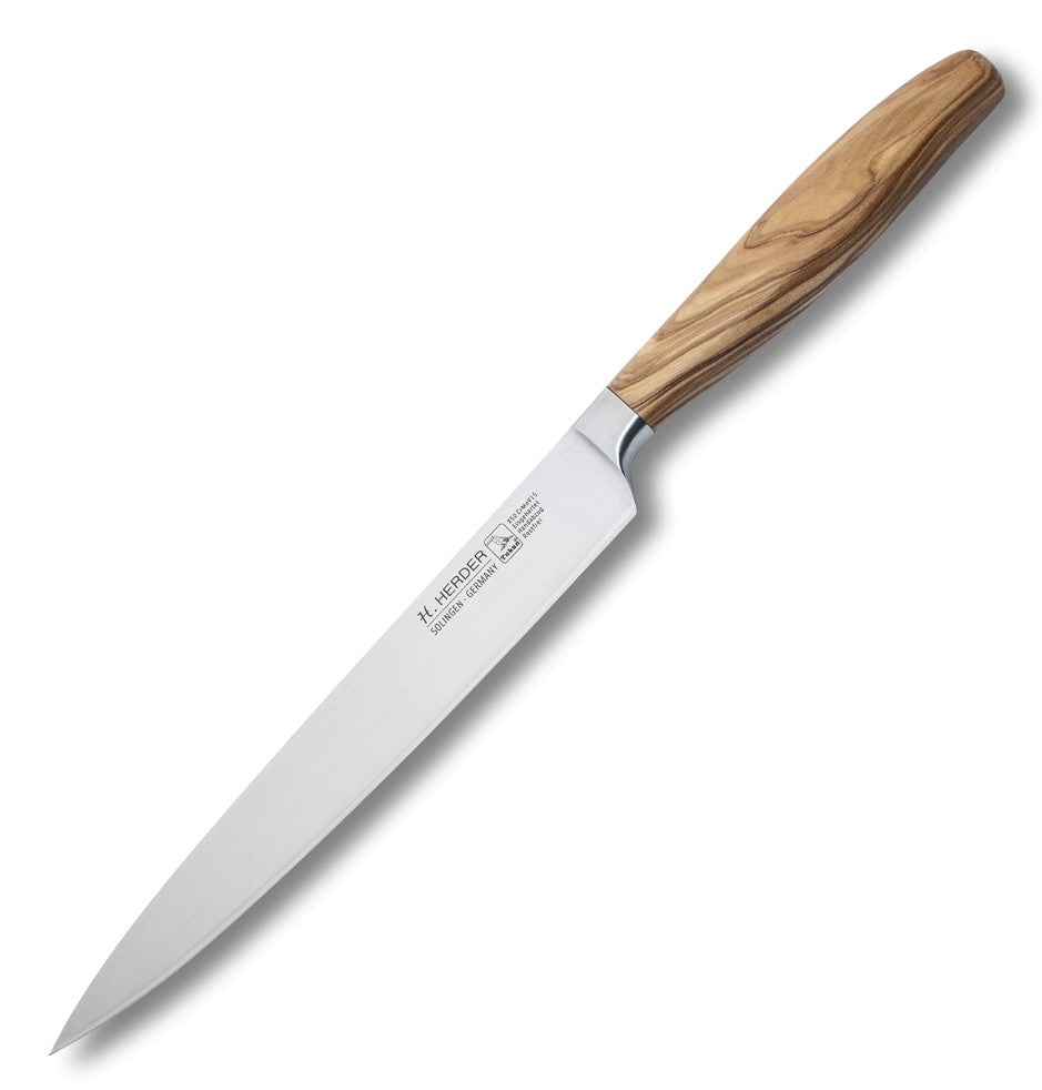 Schinkenmesser geschmiedet H. Herder Solingen 34,5cm Olive Fleischmesser extra scharfer Handabzug rostfrei