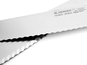 Brotmesser Premium-Klasse geschmiedet extra lang 46,5cm H. Herder Solingen Olive Handabzug Wellenschliff