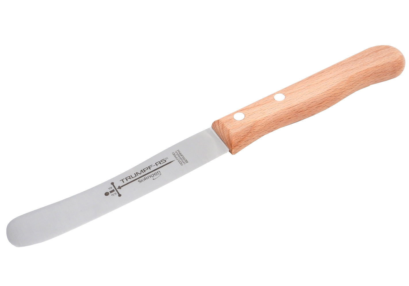 Buckelsmesser Trumpf-As  – Frühstücksmesser Solingen extra scharf rostfrei 22,5 cm Brötchenmesser Buche