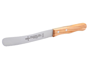 Buckelsmesser Trumpf-As  – Frühstücksmesser Solingen extra scharf Wellenschliff 22,5 cm Brötchenmesser Olive