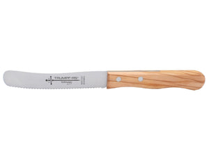 Buckelsmesser Trumpf-As  – Frühstücksmesser Solingen extra scharf Wellenschliff 22,5 cm Brötchenmesser Olive