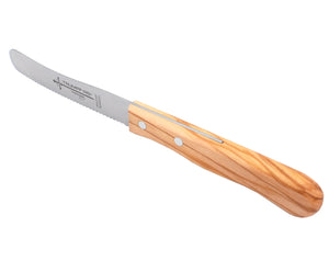 Buckelsmesser Trumpf-As  – Frühstücksmesser Solingen extra scharf Wellenschliff 22,5 cm Brötchenmesser Olive