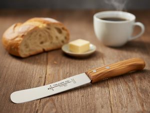 Buckelsmesser Trumpf-As  – Frühstücksmesser Solingen extra scharf rostfrei 22,5 cm Brötchenmesser Olive