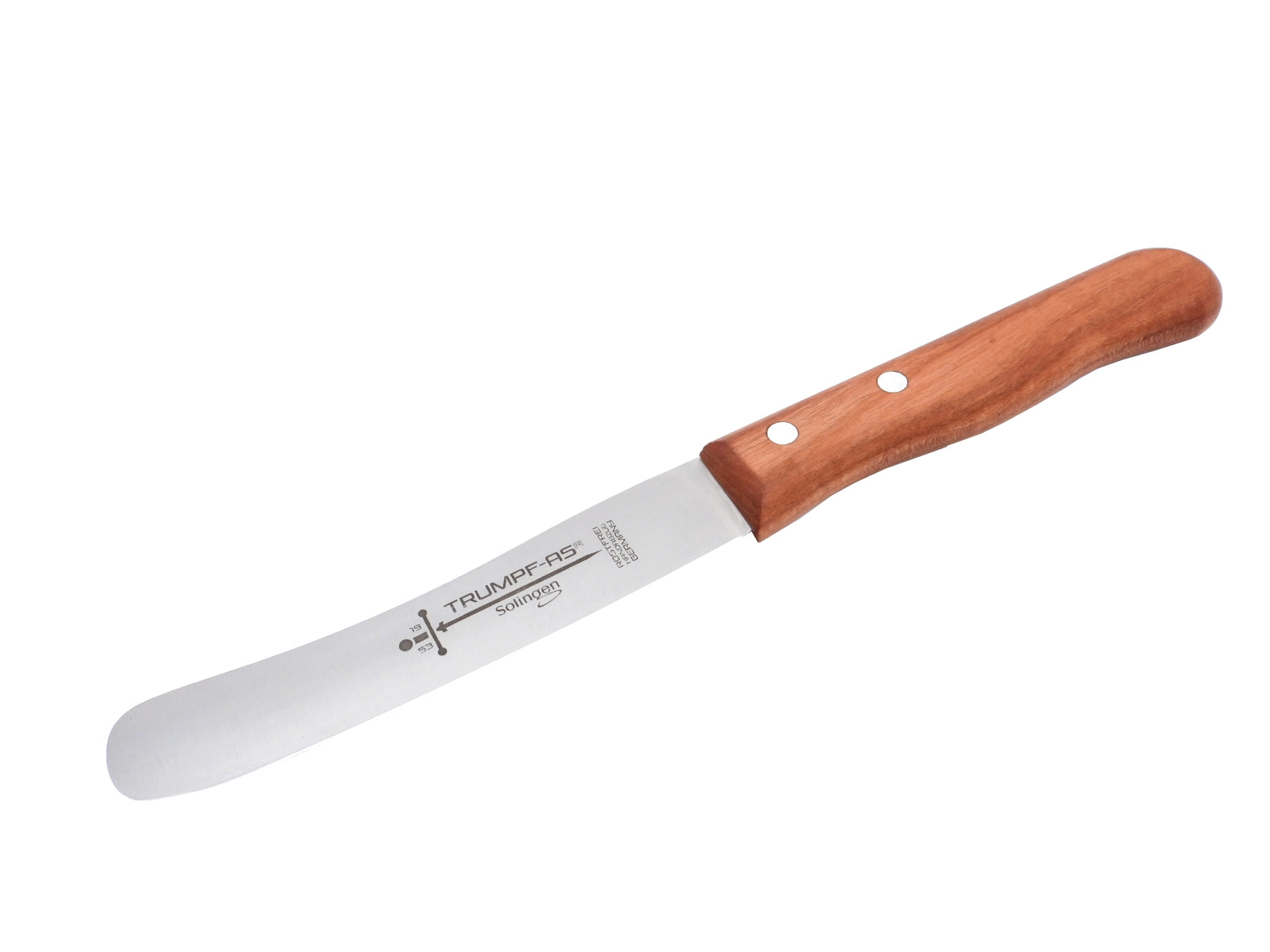 Buckelsmesser Trumpf-As  – Frühstücksmesser Solingen extra scharf rostfrei 22,5 cm Brötchenmesser Kirsche