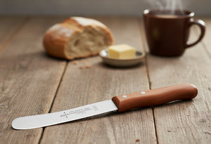 Buckelsmesser Trumpf-As  – Frühstücksmesser Solingen extra scharf rostfrei 22,5 cm Brötchenmesser Kirsche