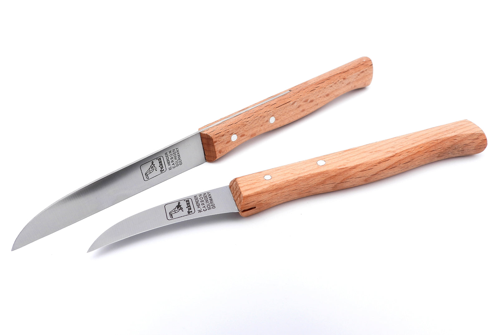 Original Solinger Zöppken von H. Herder Solingen 2er-Set Gußstahl nicht rostfrei, Gemüsemesser + Schälmesser, Griff Buche, scharf