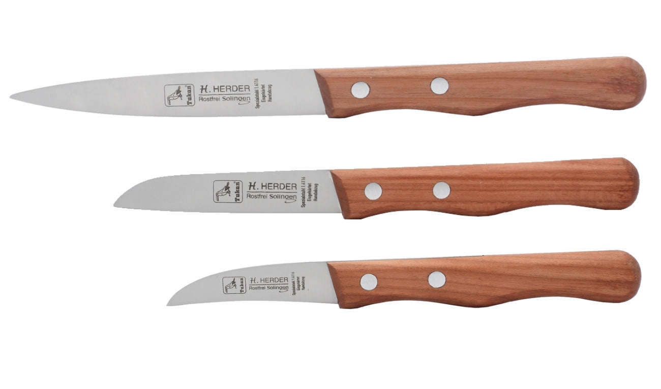 H.Herder Solingen 3 Küchenmesser / Schälmesser / Mittelspitz  Spezialstahl rostfrei Kirsche