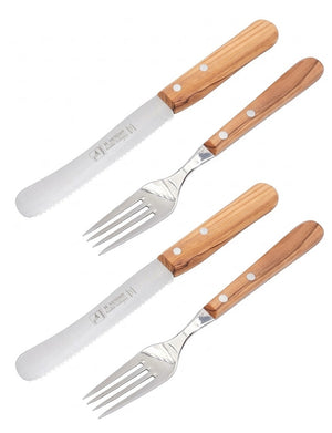 H. Herder Buckelsmesser & Essgabel Set – Solingen | Olivenholz & Wellenschliff