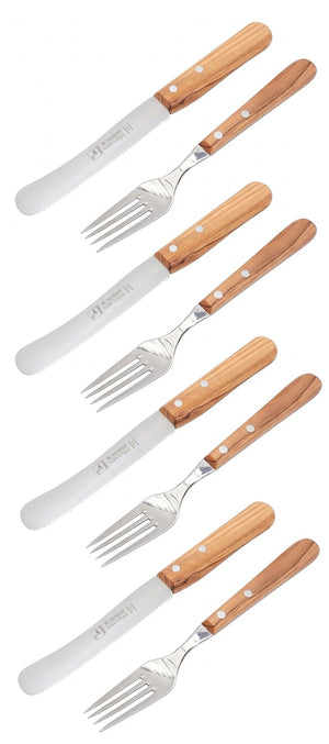 H. Herder Buckelsmesser & Essgabel Set – Solingen | Olivenholz & Wellenschliff