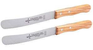 Buckelsmesser Trumpf-As  – Frühstücksmesser Solingen extra scharf Wellenschliff 22,5 cm Brötchenmesser Olive