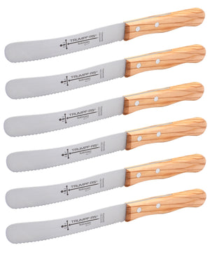 Buckelsmesser Trumpf-As  – Frühstücksmesser Solingen extra scharf Wellenschliff 22,5 cm Brötchenmesser Olive