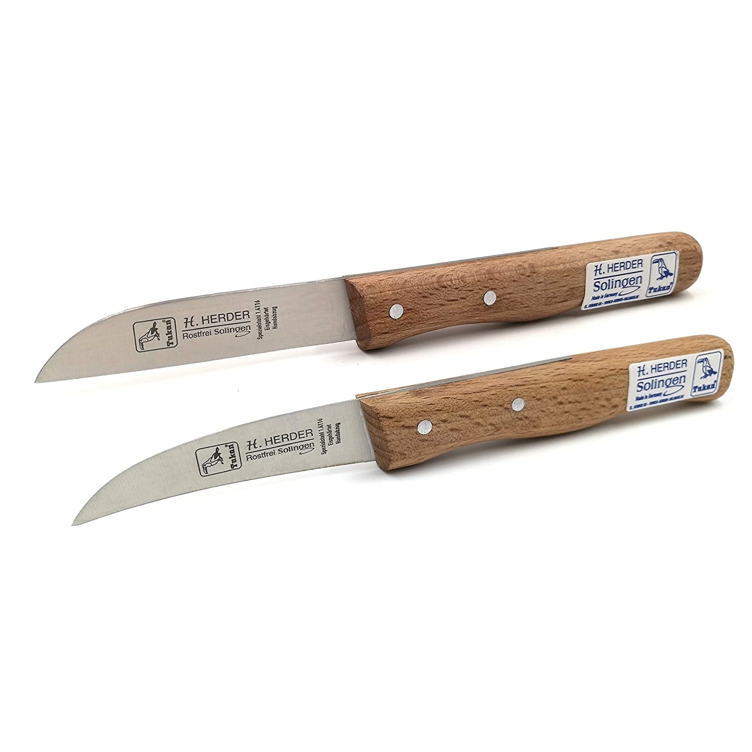 H. Herder 2 Solinger Küchenmesser / Schälmesser 16 / 15,5cm rostfrei Buche SET