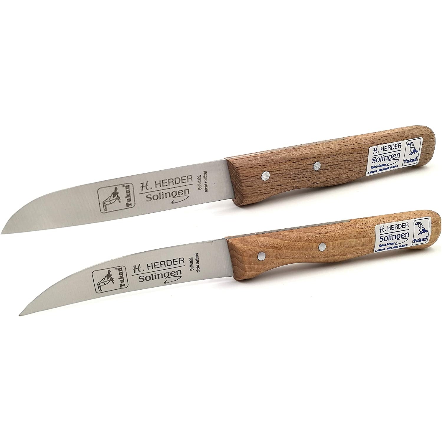 H.Herder Solingen 2 Küchenmesser / Schälmesser 17,2/17cm  Gußstahl nicht rostfrei Buche