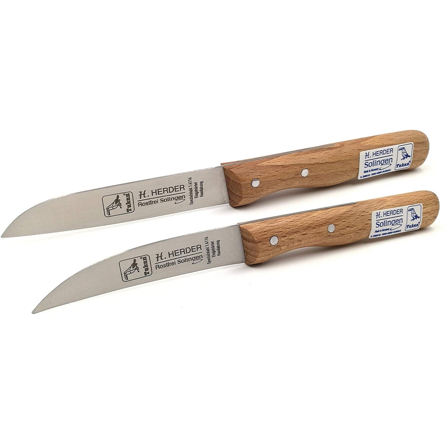 H. Herder 2 Solingen Küchenmesser / Schälmesser 17,3 / 17cm rostfrei Buche SET