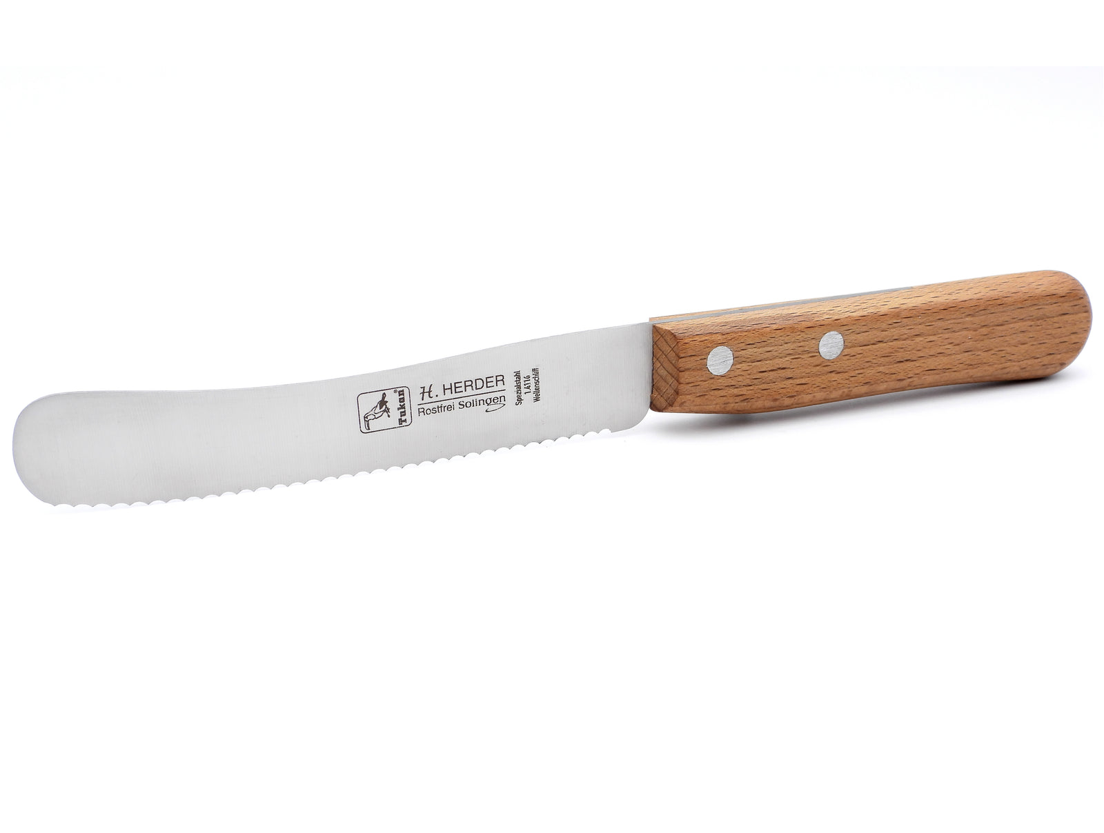 H. Herder Solingen Frühstücksmesser Buckelsmesser 22cm Wellenschliff rostfrei Buche