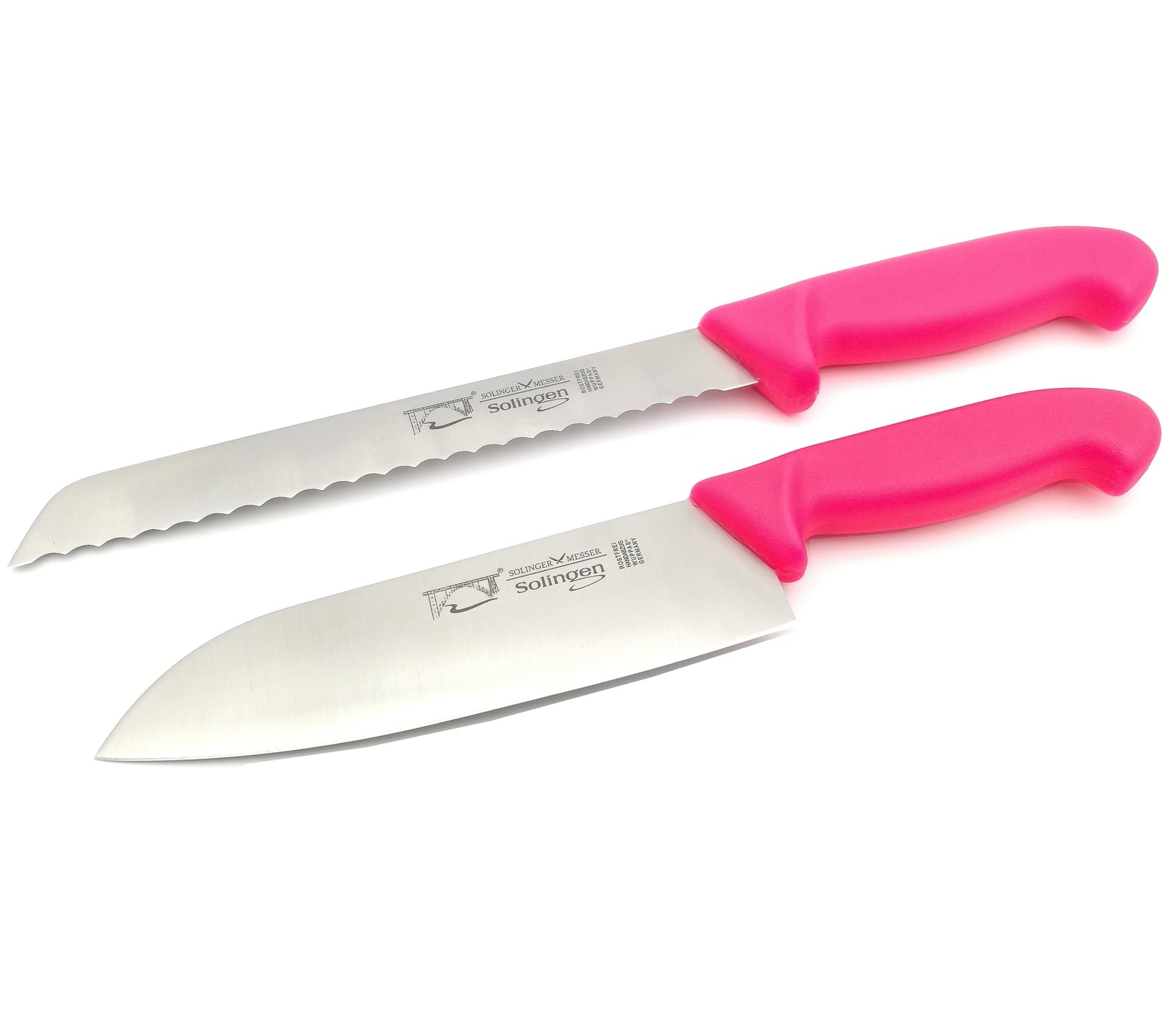 Brotmesser + Kochmesser Santoku Solingen Solinger Schliff Sonderfarbe Neon Pink rostfrei Set