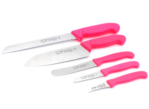 5 Solingen Messer im Set Brotmesser Kochmesser Buckelsmesser Gemüsemesser Schälmesser Sonderfarbe Neon Pink