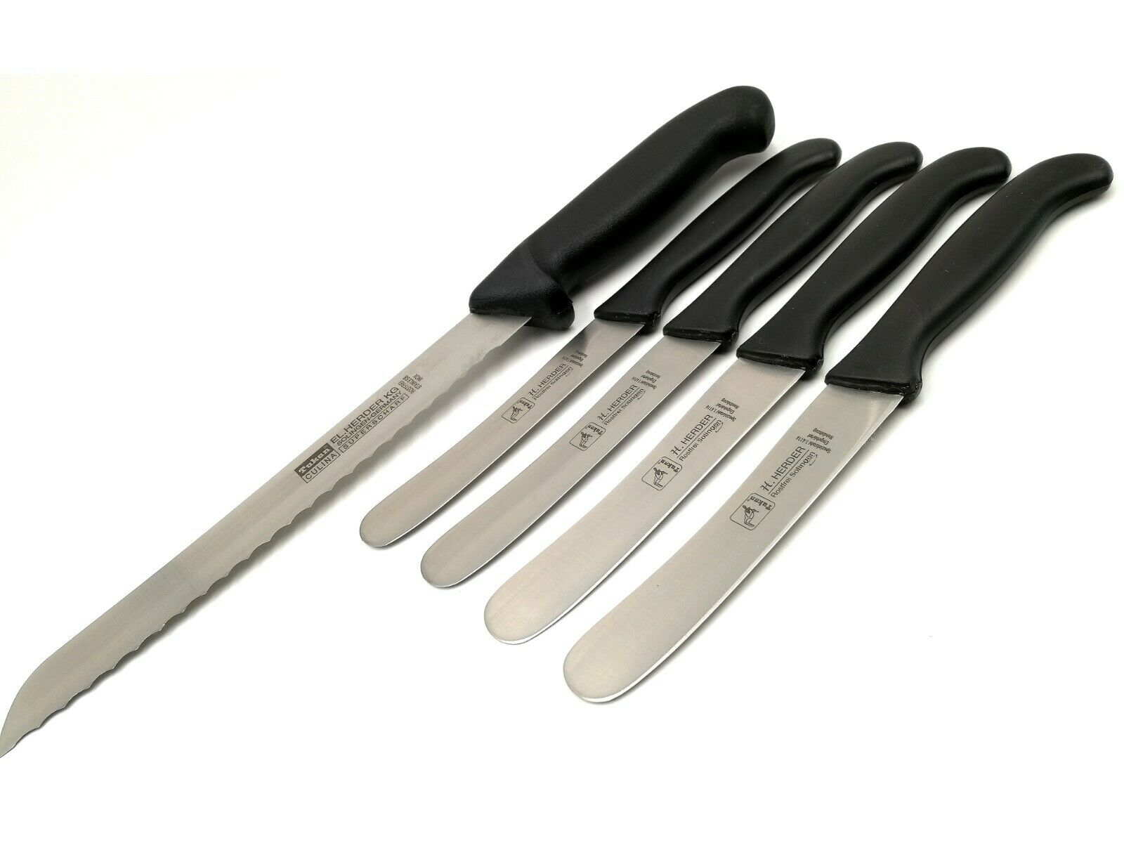 5 Herder Solingen Brotmesser Solinger Buckelsmesser Brötchenmesser schwarz Set