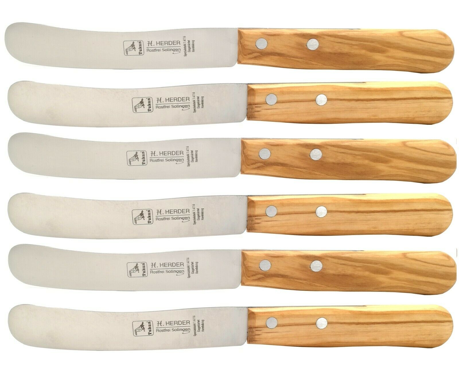6 H. Herder Solingen Frühstücksmesser Buckelsmesser 22cm rostfrei Olive