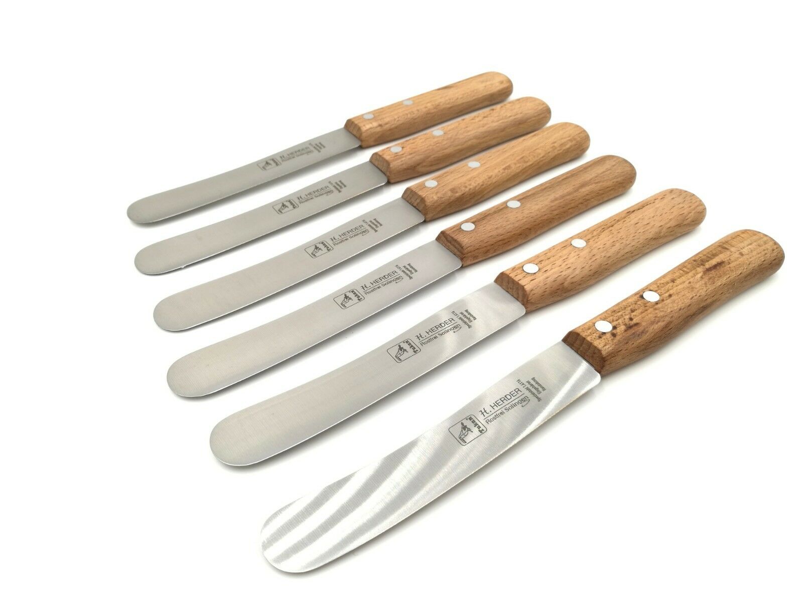 6 H. Herder Solingen Frühstücksmesser Buckelsmesser 22cm rostfrei Buche