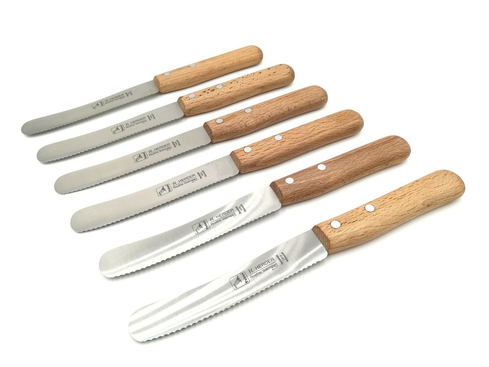 Frühstücksmesser Buckelsmesser 22cm Wellenschliff rostfrei Buche Solingen Herder