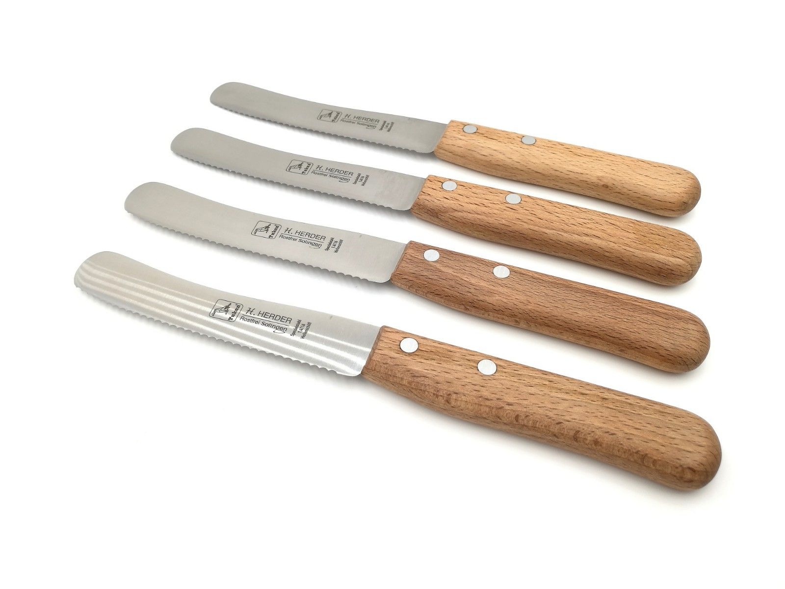 4 H. Herder Solingen Frühstücksmesser Buckelsmesser 22cm Wellenschliff rostfrei Buche