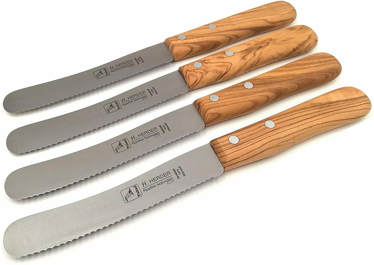4 H. Herder Solingen Frühstücksmesser Buckelsmesser 22cm Wellenschliff rostfrei Olive